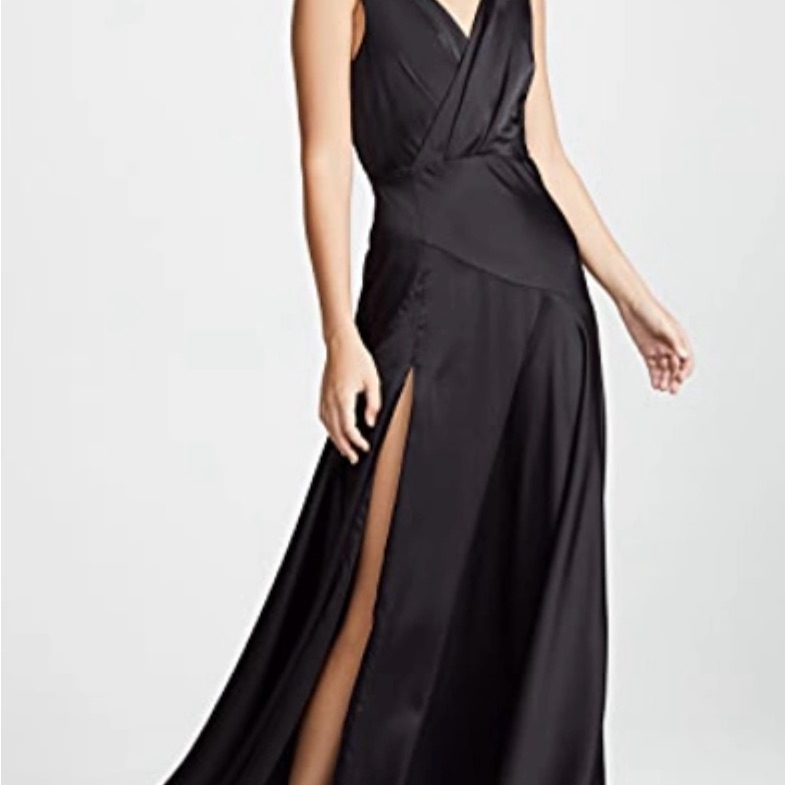Fame And Partners Black Satin Maxi Dress Beautiful Evening Gown